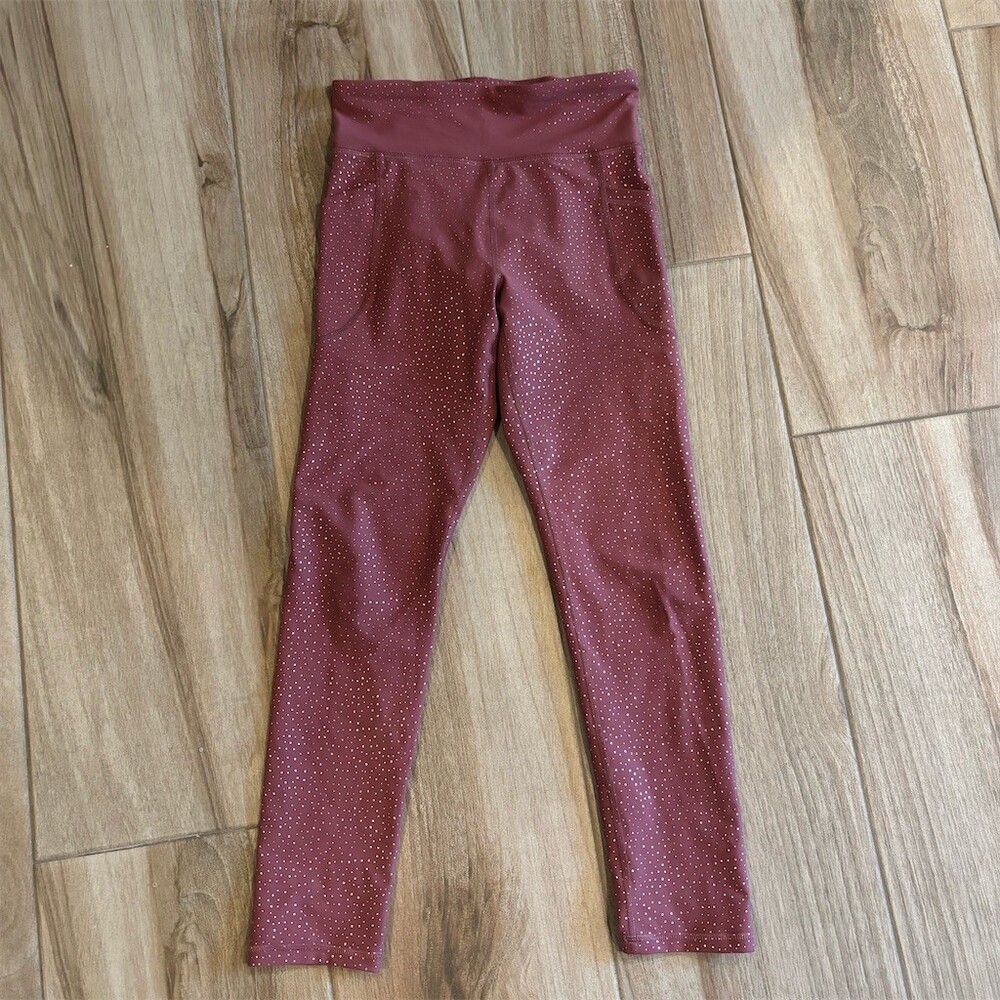 Old Navy Active PowerSoft Leggings Womens Size L Burgundy Metallic Dot